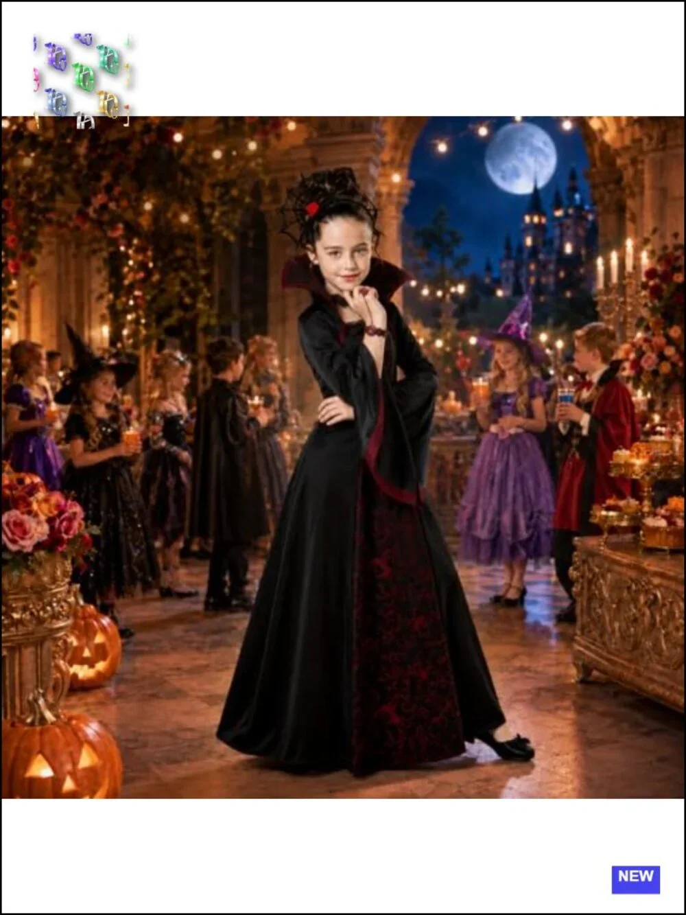 Girls Vampire Princess Dress Costume Halloween with Accessories Ages 3-12